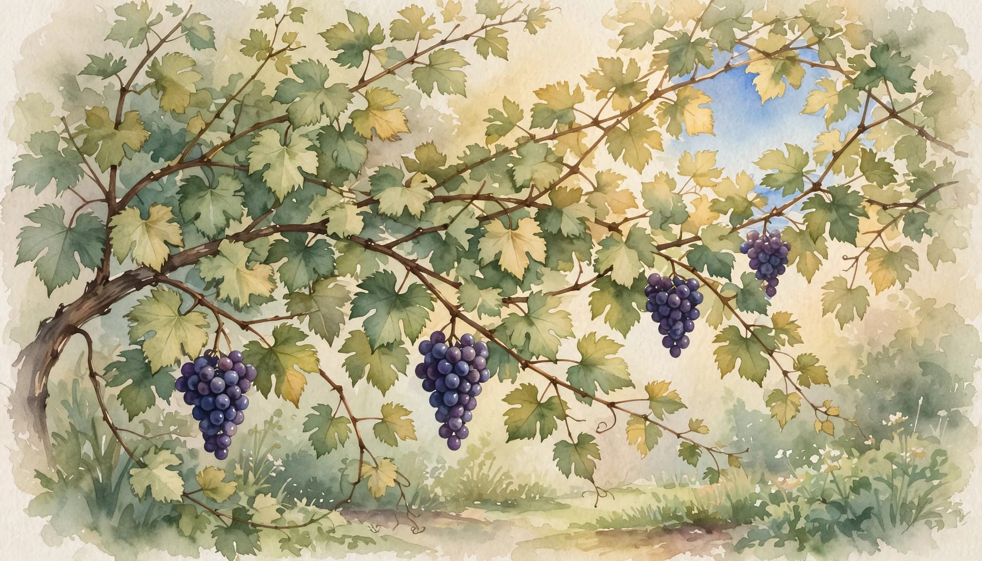 A watercolor vine and branches illustrating what it means to abide in Christ.
